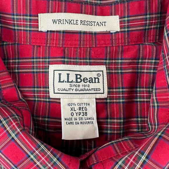 L.L. Bean Red Plaid Wrinkle Resistant Button Down Shirt Size XL - Picture 4 of 5